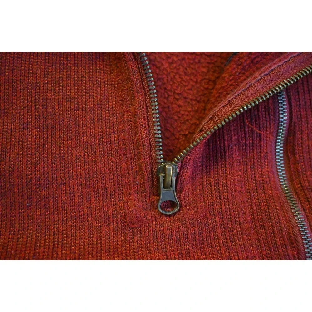 Outdoor Life Mens L Quarter Zip Sweater Orange Fleece Back Chest Pocket Cozy